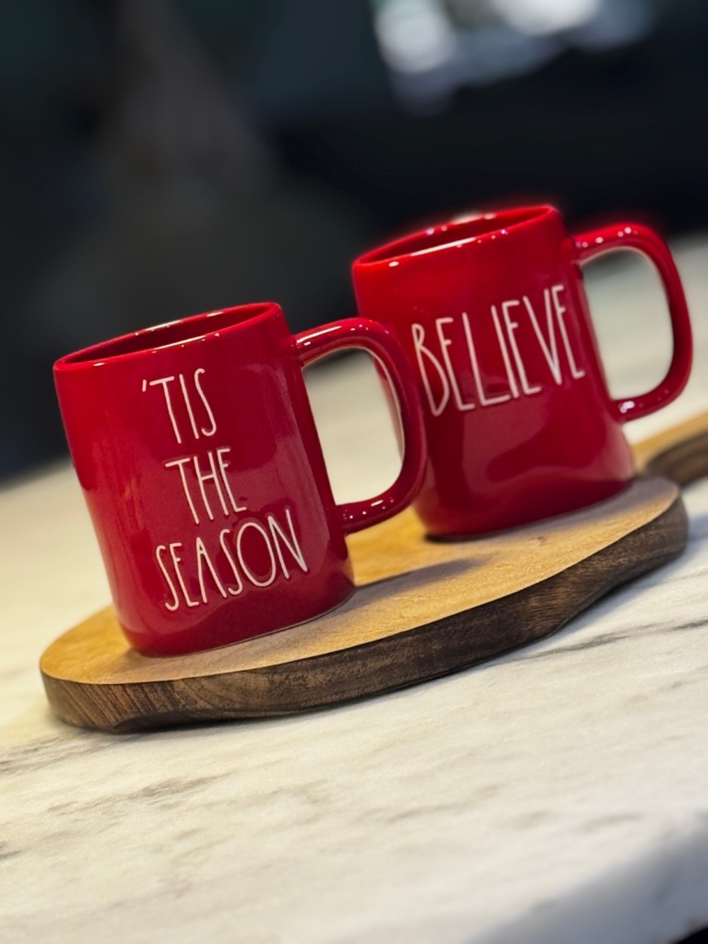Rae Dunn Set of 2 Christmas Red BELIEVE/ TIS THE SEASON Coffee Cocoa Tea Mug